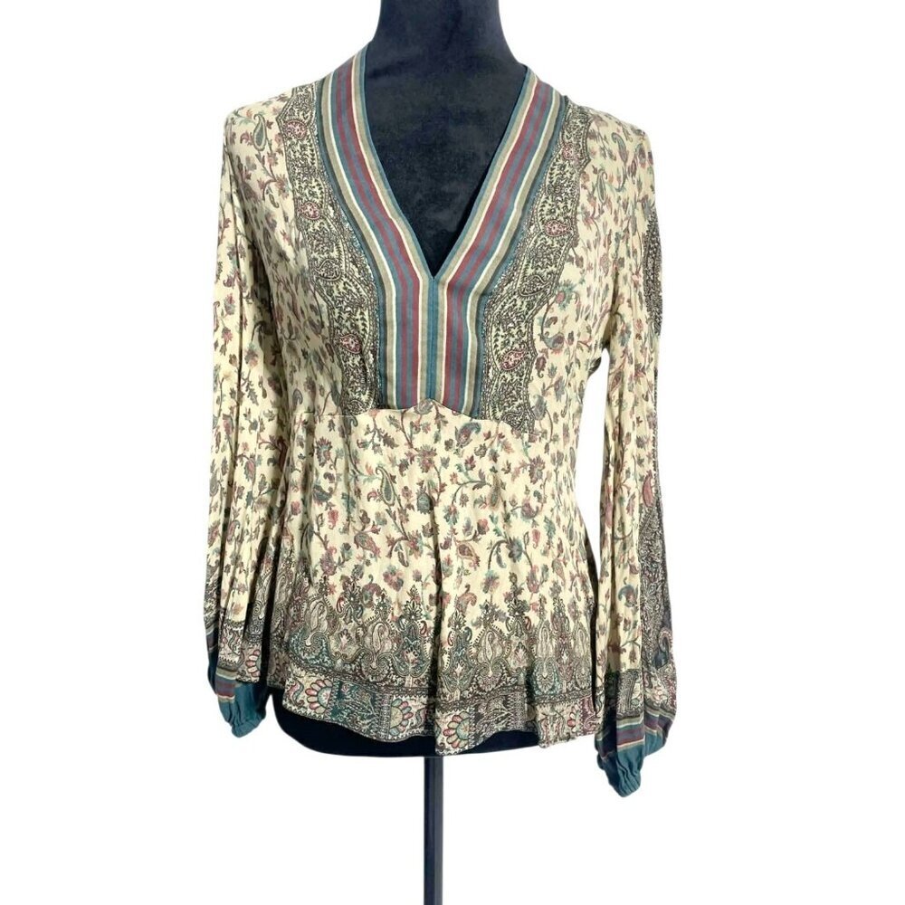 ETRO Size 42  US 6 Top Blouse Long Sleeve Floral Boho Silk